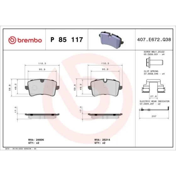 Brembo Arka Fren Balatası – P85117 / OEM 4H0698451L ürün görseli