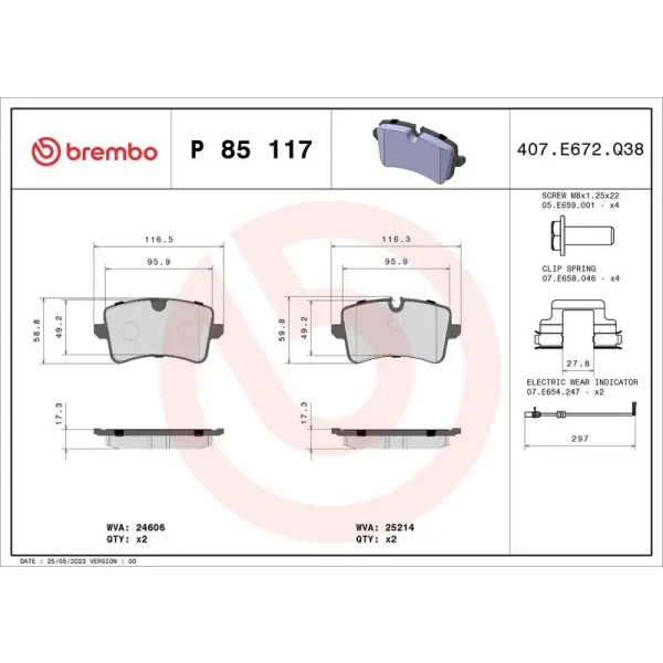 Brembo Arka Fren Balatası – P85117 / OEM 4H0698451L