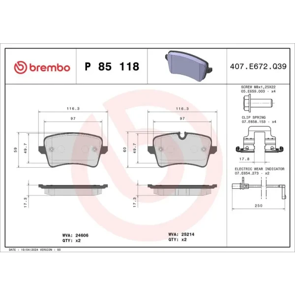 Brembo Arka Fren Balatası – P85118