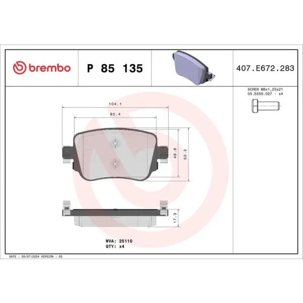 Brembo Arka Fren Balatası – P85135