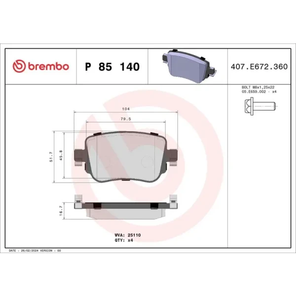 Brembo Arka Fren Balatası – P85140