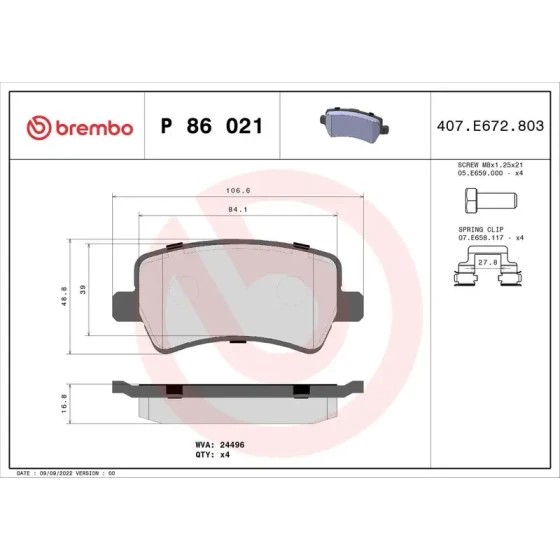 Brembo Arka Fren Balatası – P86021X ürün görseli