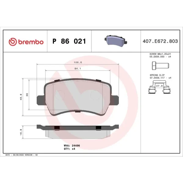 Brembo Arka Fren Balatası – P86021X