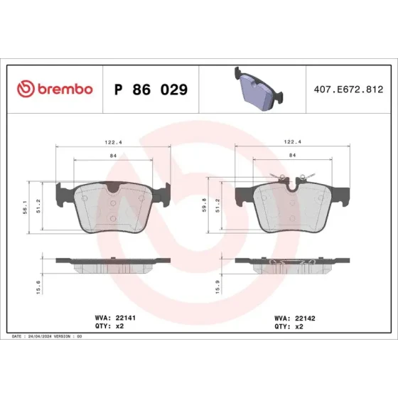 Brembo Arka Fren Balatası – P86029 ürün görseli