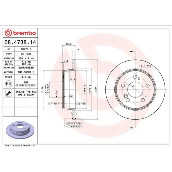 Brembo Arka Fren Diski – 08.4738.14 / OEM A2014231112
