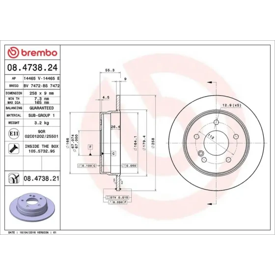 Brembo Arka Fren Diski – 08.4738.21 / OEM F3501110 ürün görseli