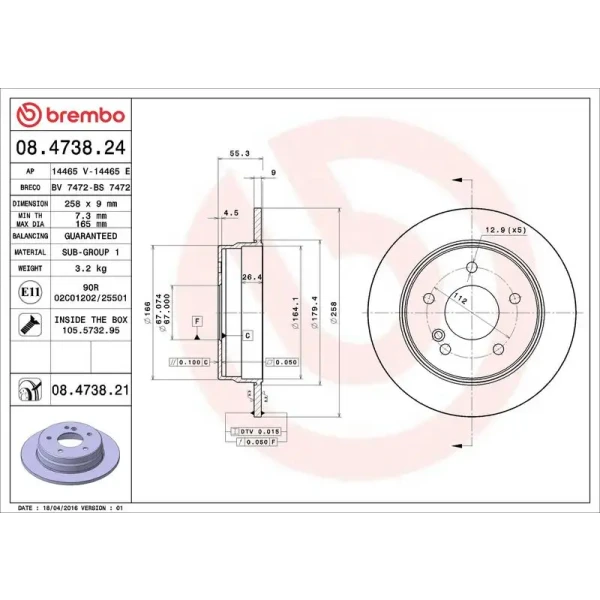 Brembo Arka Fren Diski – 08.4738.21 / OEM F3501110