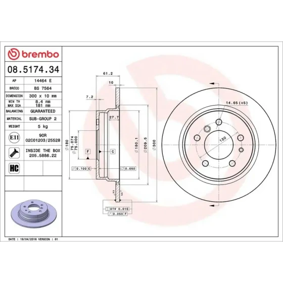 Brembo Arka Fren Diski – 08.5174.34 / OEM 34211162305 ürün görseli