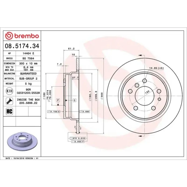 Brembo Arka Fren Diski – 08.5174.34 / OEM 34211162305
