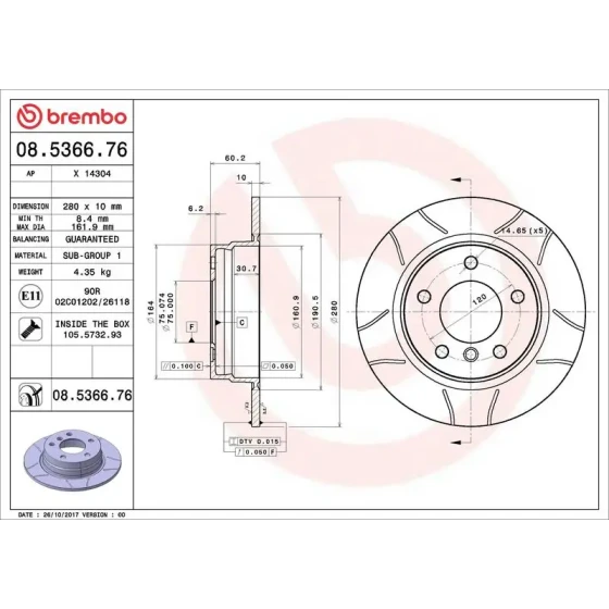 Brembo Arka Fren Diski – 08.5366.76 ürün görseli