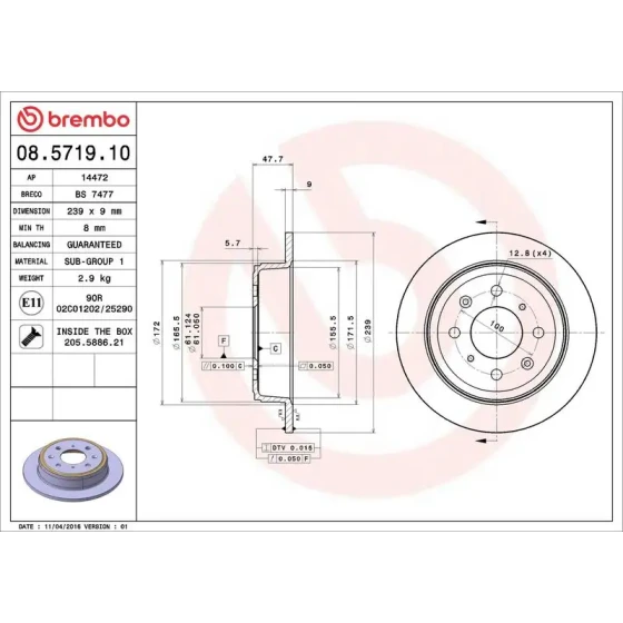 Brembo Arka Fren Diski – 08.5719.10 ürün görseli