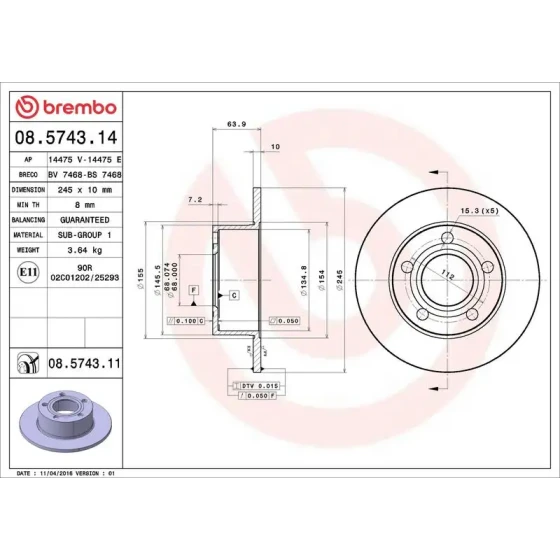 Brembo Arka Fren Diski – 08.5743.11 ürün görseli