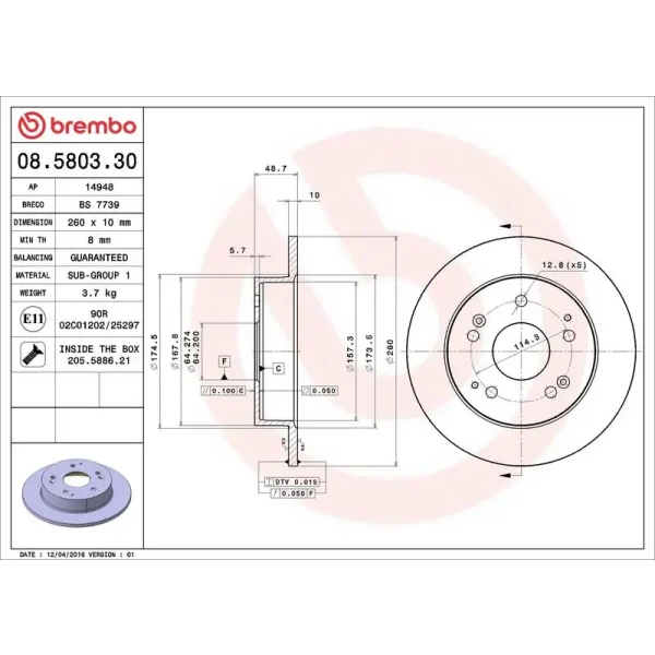 Brembo Arka Fren Diski – 08.5803.30 / OEM 42510S5TE00