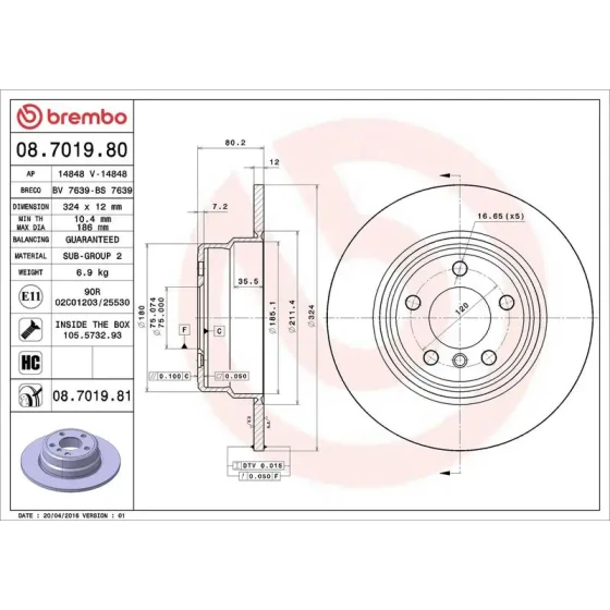 Brembo Arka Fren Diski – 08.7019.81 ürün görseli
