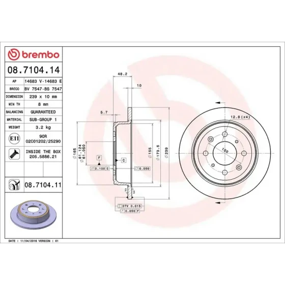 Brembo Arka Fren Diski – 08.7104.14 ürün görseli