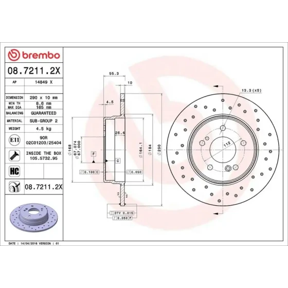 Brembo Arka Fren Diski – 08.7211.2X ürün görseli