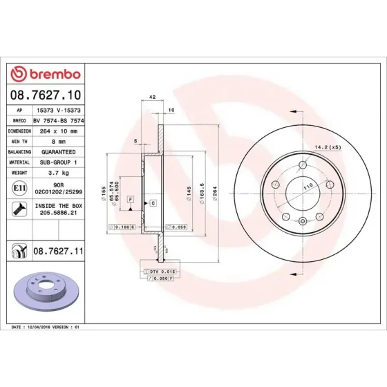 Brembo Arka Fren Diski – 08.7627.10 ürün görseli