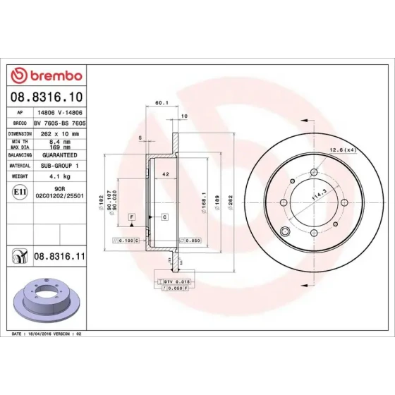 Brembo Arka Fren Diski – 08.8316.10 ürün görseli