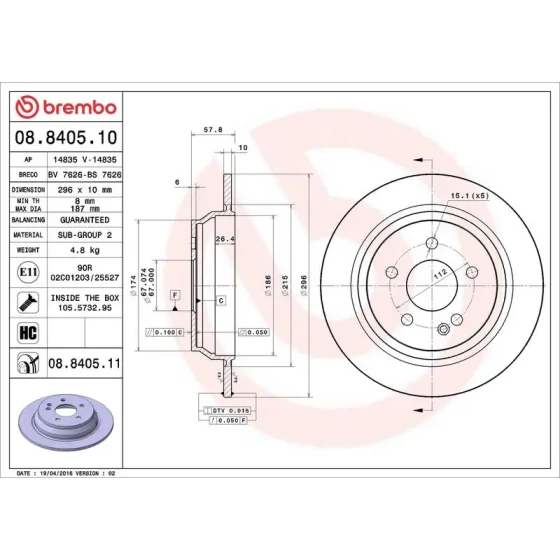 Brembo Arka Fren Diski – 08.8405.11 / OEM A6364230112 ürün görseli