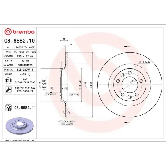 Brembo Arka Fren Diski – 08.8682.10 ürün görseli