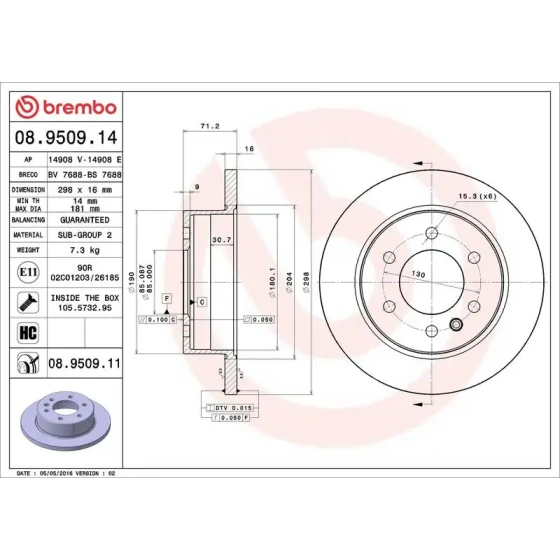 Brembo Arka Fren Diski – 08.9509.14 ürün görseli