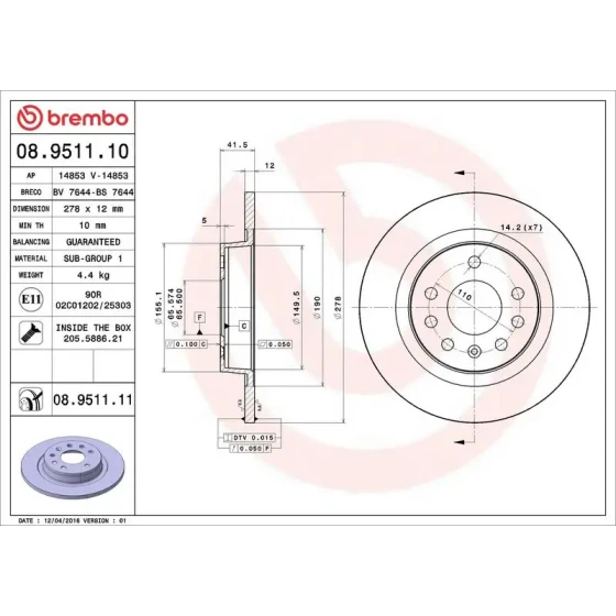Brembo Arka Fren Diski – 08.9511.10 ürün görseli