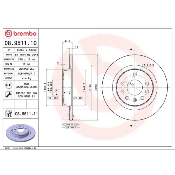 Brembo Arka Fren Diski – 08.9511.10