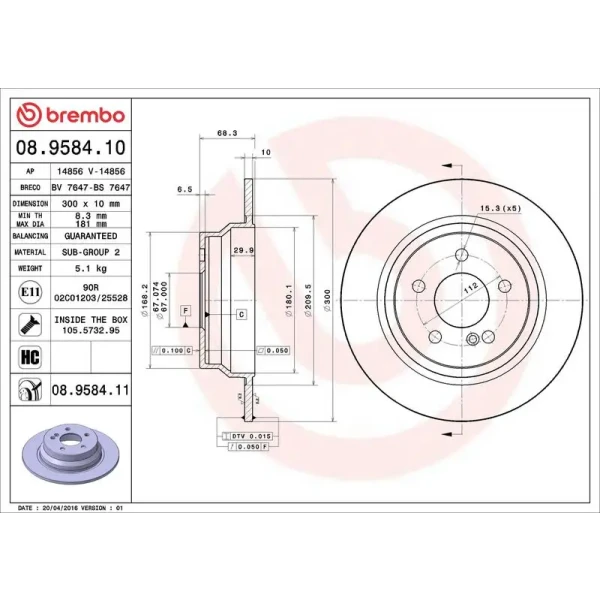 Brembo Arka Fren Diski – 08.9584.11 / OEM A2114230712