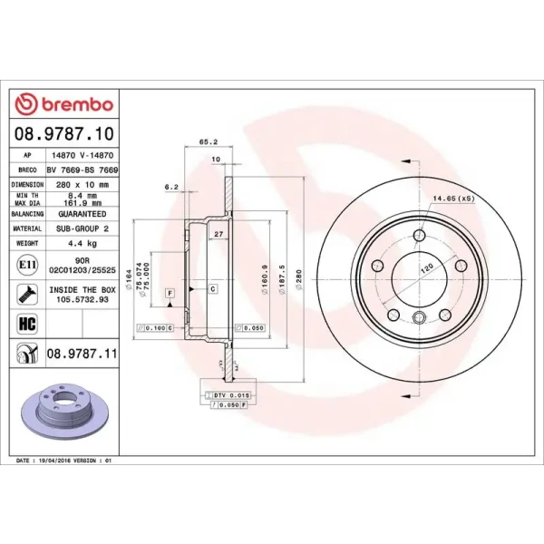 Brembo Arka Fren Diski – 08.9787.11 / OEM 34216855001