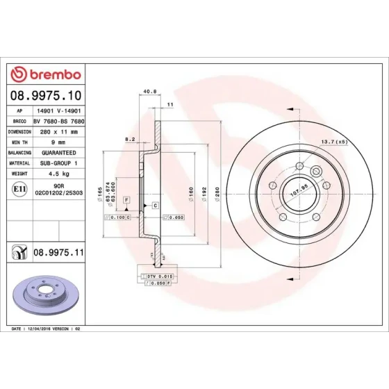 Brembo Arka Fren Diski – 08.9975.11 ürün görseli