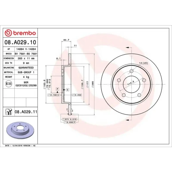 Brembo Arka Fren Diski – 08.A029.10