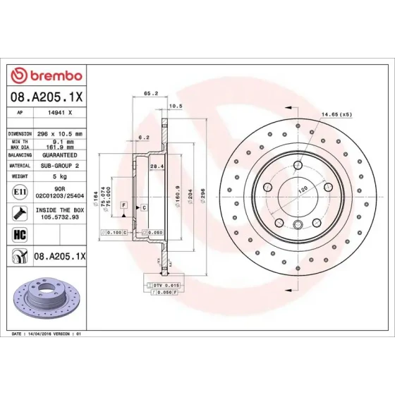 Brembo Arka Fren Diski – 08.A205.1X ürün görseli