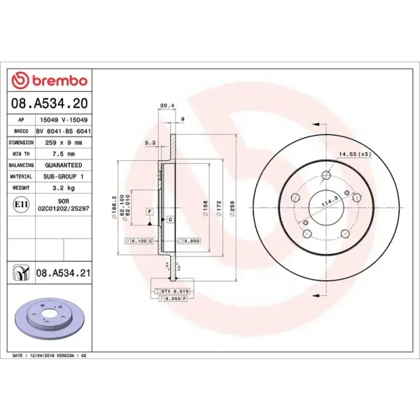 Brembo Arka Fren Diski – 08.A534.21 / OEM 4243102300