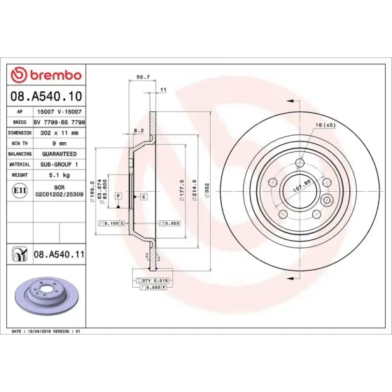 Brembo Arka Fren Diski – 08.A540.11 ürün görseli