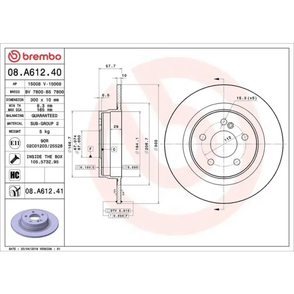 Brembo Arka Fren Diski – 08.A612.41 / OEM A2044230912