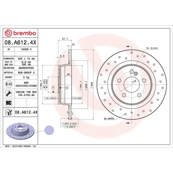 Brembo Arka Fren Diski – 08.A612.4X / OEM A2044230912 ürün görseli