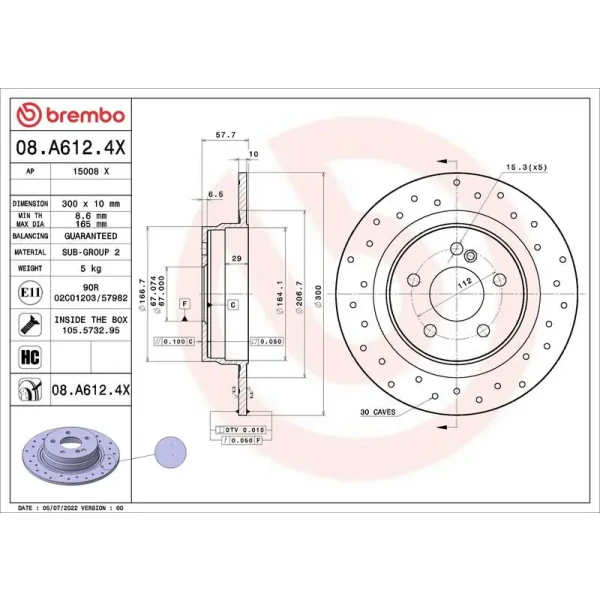 Brembo Arka Fren Diski – 08.A612.4X / OEM A2044230912