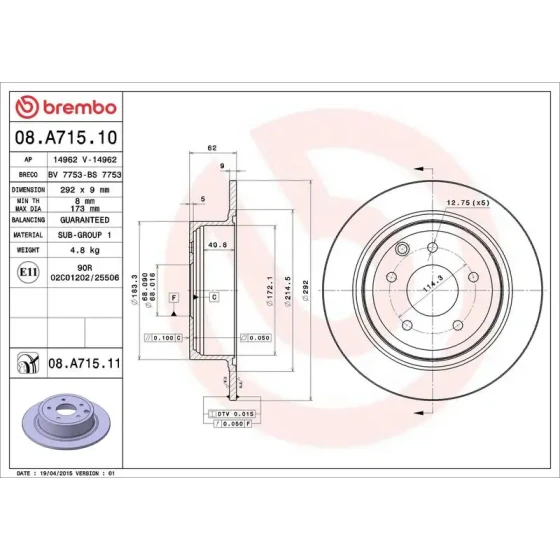 Brembo Arka Fren Diski – 08.A715.11 ürün görseli