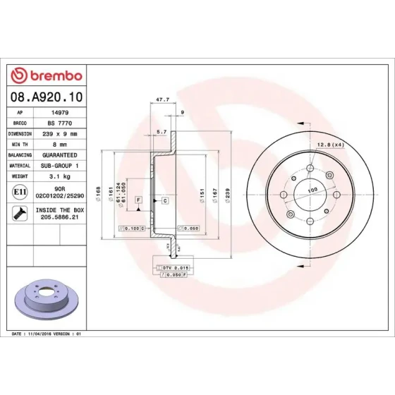 Brembo Arka Fren Diski – 08.A920.10 ürün görseli
