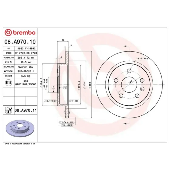 Brembo Arka Fren Diski – 08.A970.11 ürün görseli