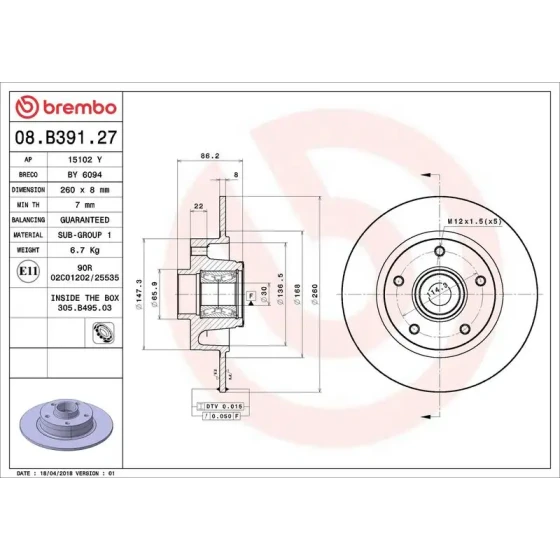 Brembo Arka Fren Diski – 08.B391.27 ürün görseli