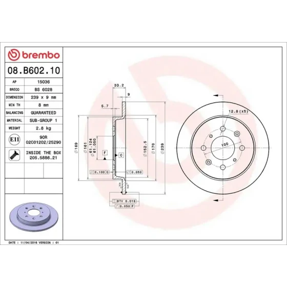 Brembo Arka Fren Diski – 08.B602.10 ürün görseli