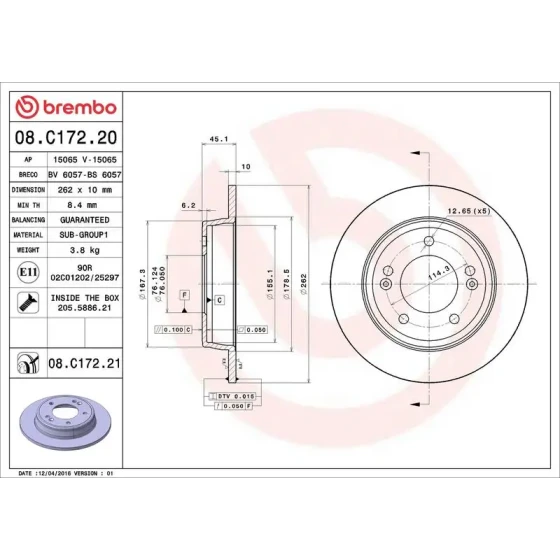 Brembo Arka Fren Diski – 08.C172.21 ürün görseli