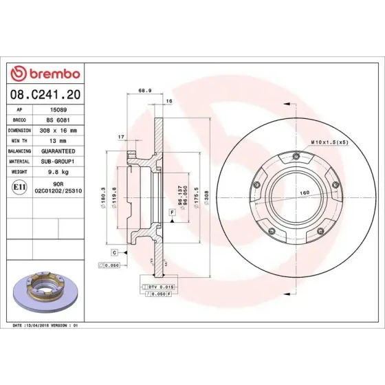 Brembo Arka Fren Diski – 08.C241.20 ürün görseli