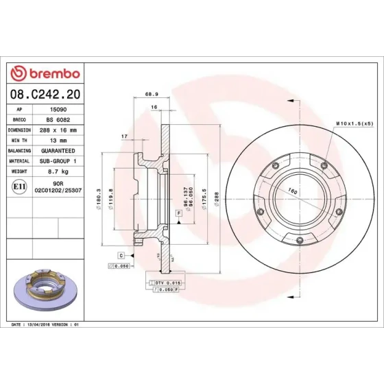 Brembo Arka Fren Diski – 08.C242.20 / OEM BK212A097BA ürün görseli