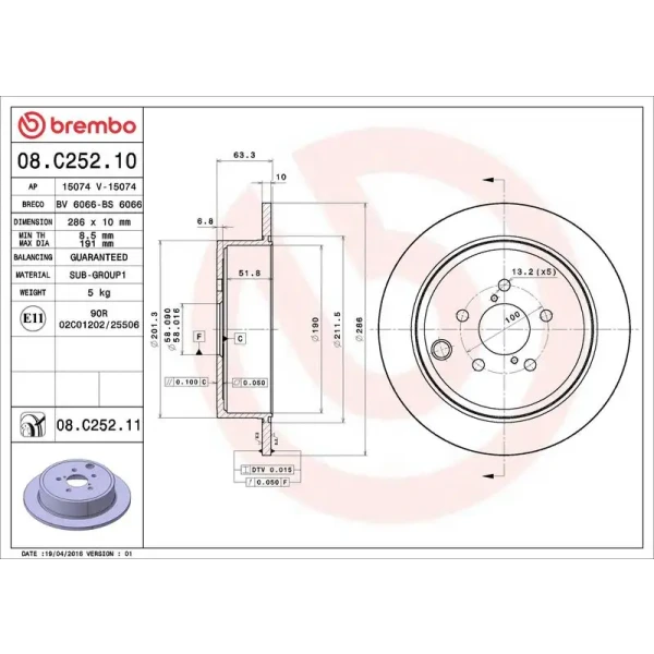 Brembo Arka Fren Diski – 08.C252.11 / OEM 26700FG000