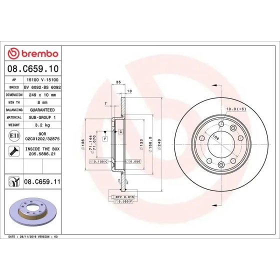 Brembo Arka Fren Diski – 08.C659.11 / OEM 1642776280 ürün görseli
