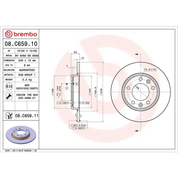 Brembo Arka Fren Diski – 08.C659.11 / OEM 1642776280