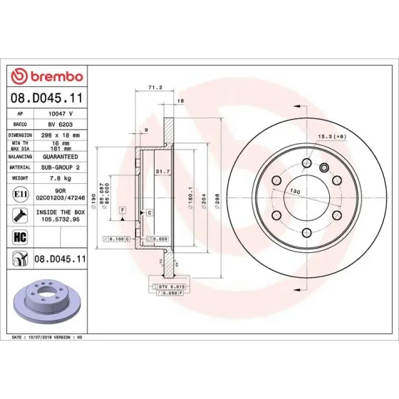 Brembo Arka Fren Diski – 08.D045.11 / OEM A9104230300 ürün görseli