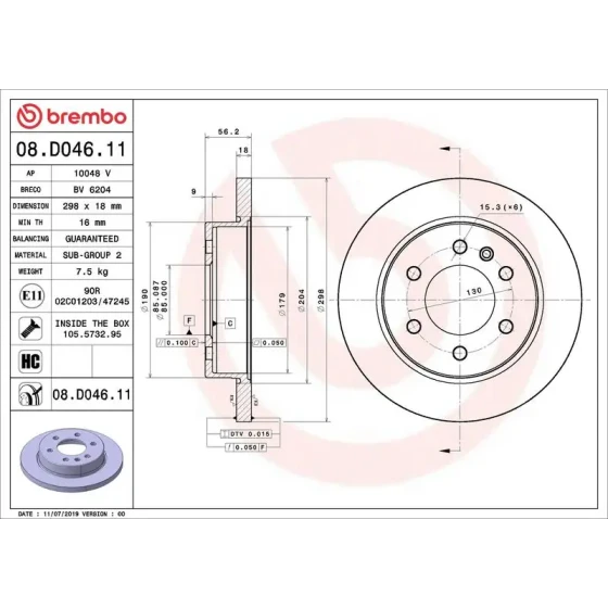 Brembo Arka Fren Diski – 08.D046.11 / OEM A9104232100 ürün görseli